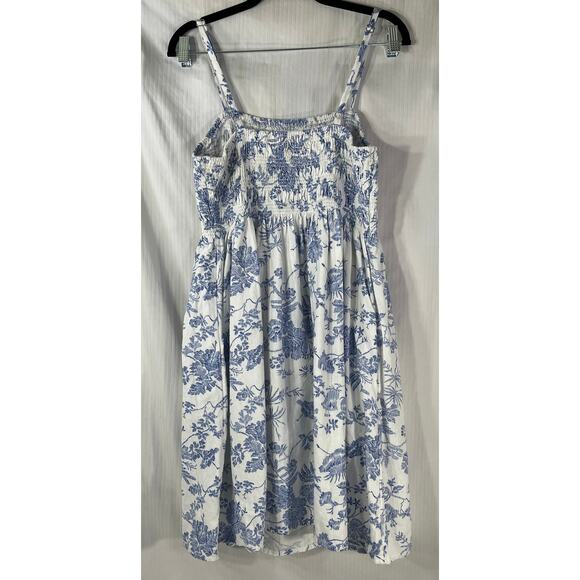 Universal Thread Blue Floral Smocked Linen Spaghetti Strap Sundress Dress Size M - Picture 2 of 7